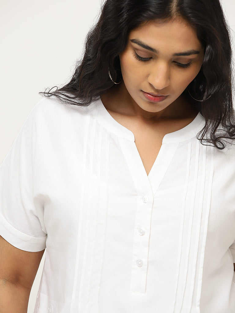 Gia White Schiffli Design Cotton Blouse