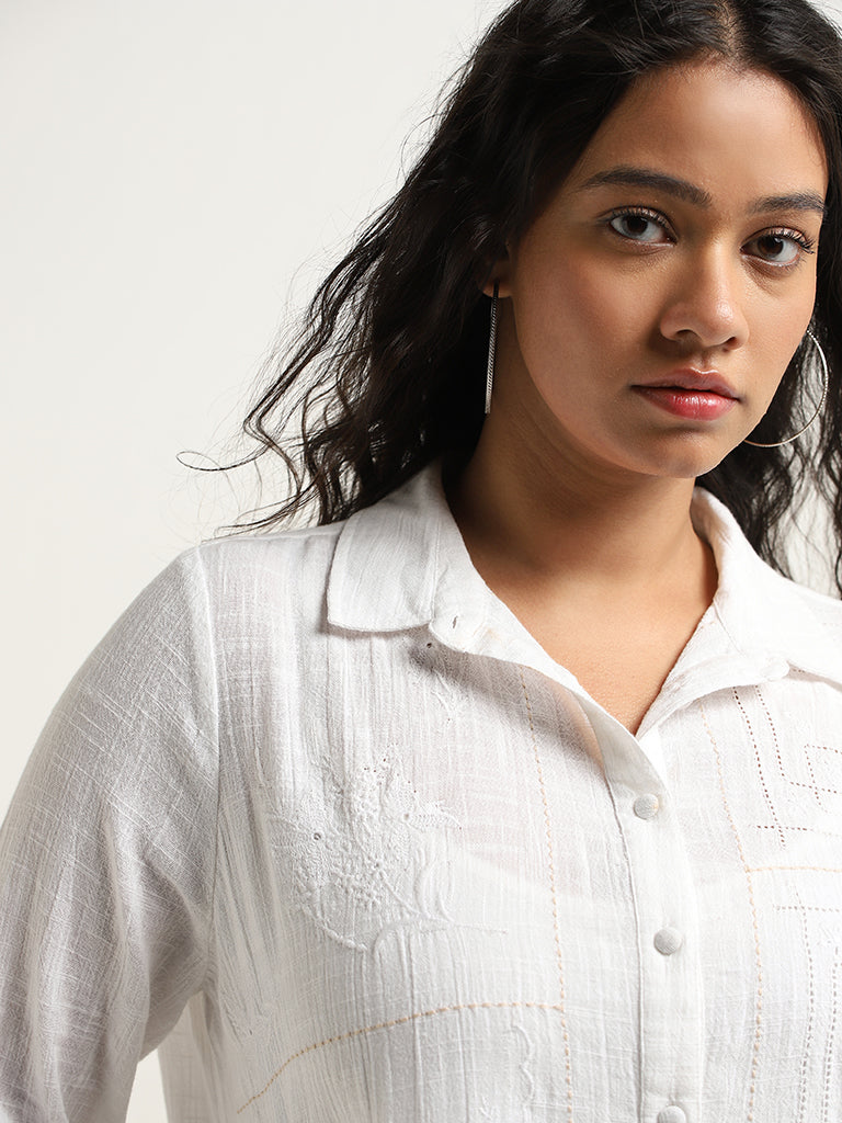 Gia White Embroidered Cotton Shirt