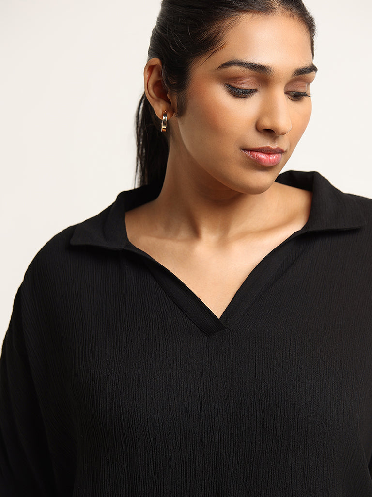 Gia Solid Black V Neck Top