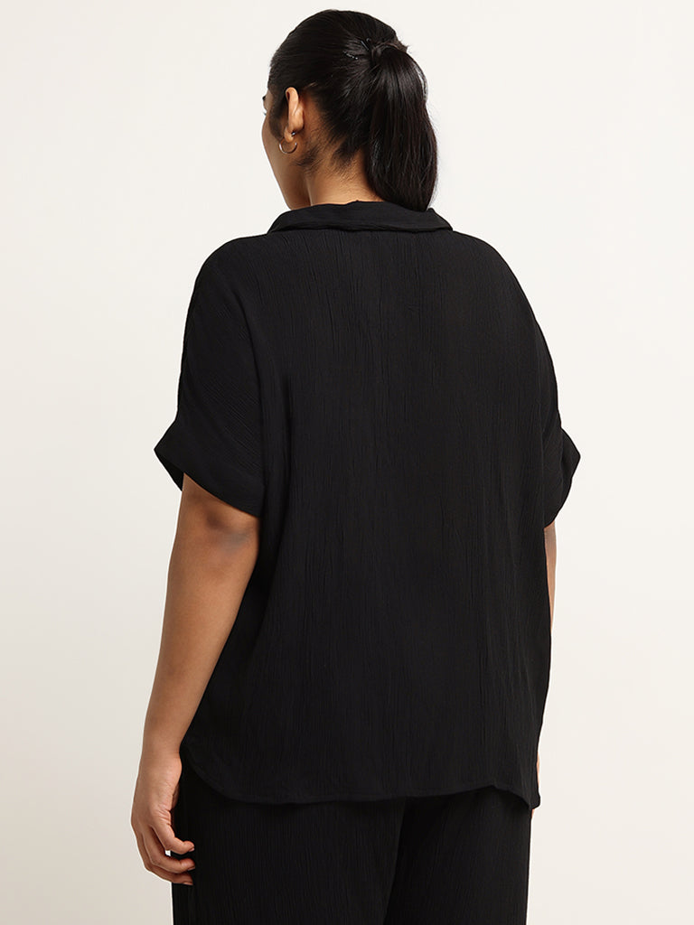 Gia Solid Black V Neck Top