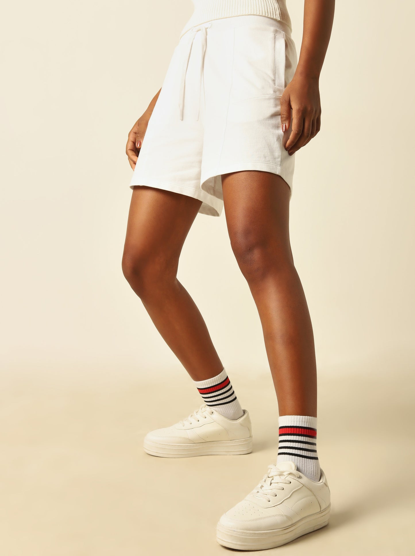 Studiofit White Cotton Mid Rise Shorts