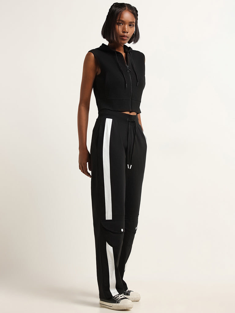 Studiofit Black Mid Rise Cotton Track Pants