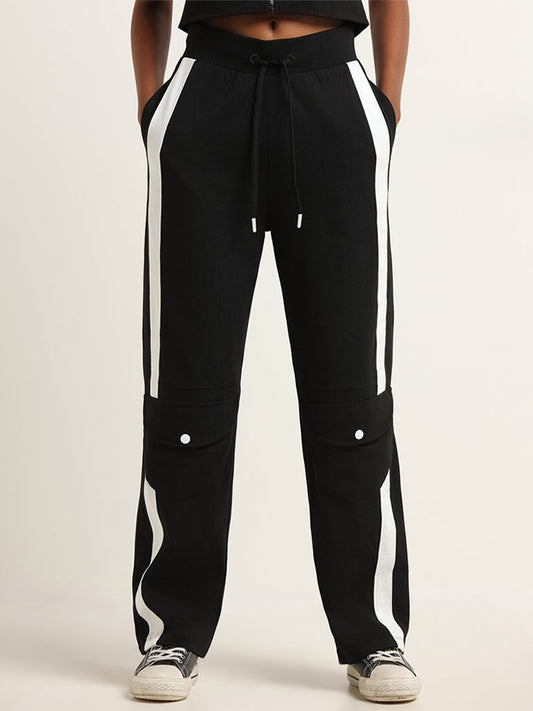 Studiofit Black Mid Rise Cotton Track Pants