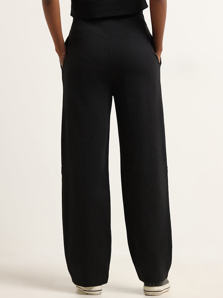 Studiofit Black Mid Rise Cotton Track Pants