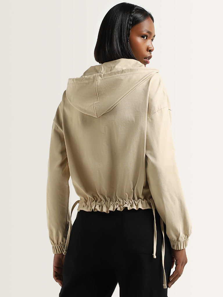 Studiofit Beige Cotton Hooded Jacket