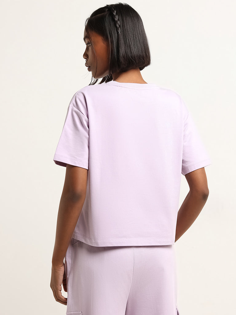 Studiofit Lilac Relaxed Fit Contrast Print T-Shirt