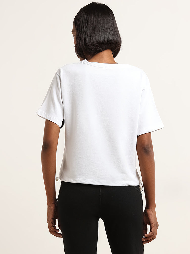 Studiofit White and Black Printed Cotton T-Shirt