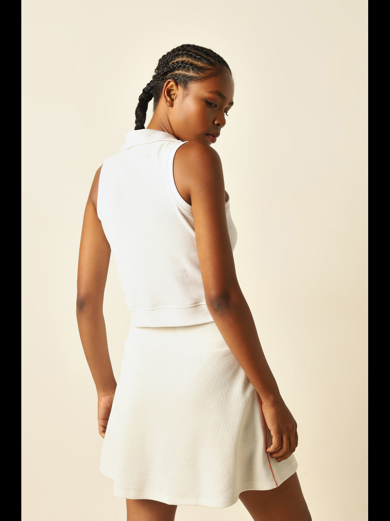 Studiofit White Cotton Blend Collared Crop Top