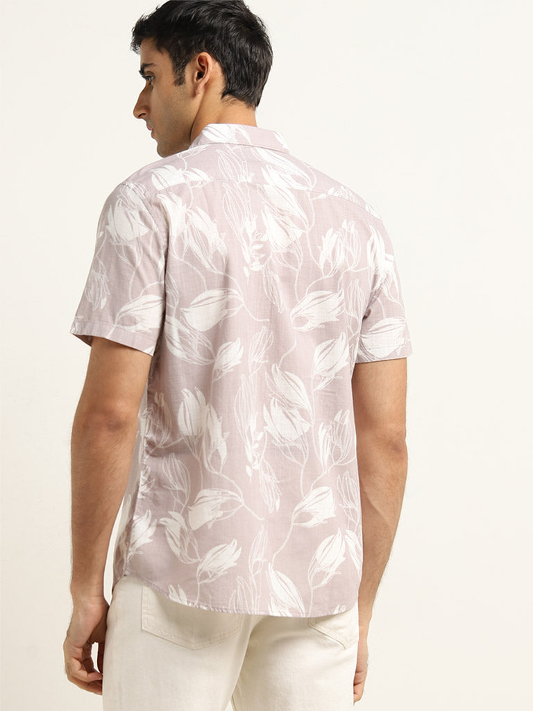 WES Casuals Mauve Floral Printed Slim Fit Shirt