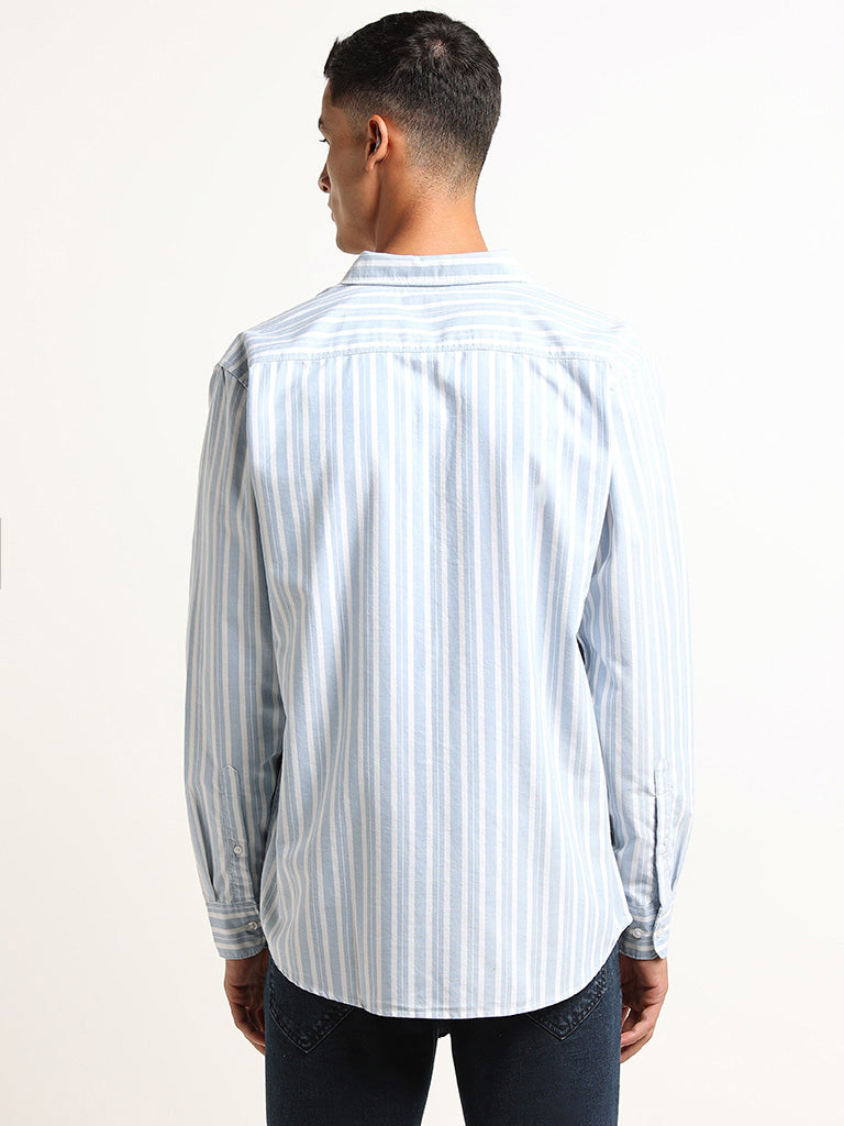 WES Casuals Blue Striped Relaxed Fit Shirt