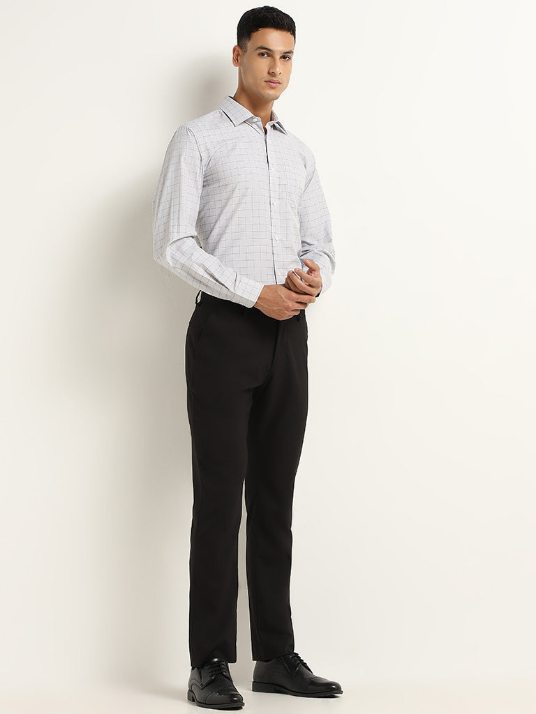 WES Formals Grey Checkered Design Relaxed Fit Shirt