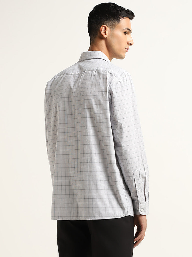 WES Formals Grey Checkered Design Relaxed Fit Shirt