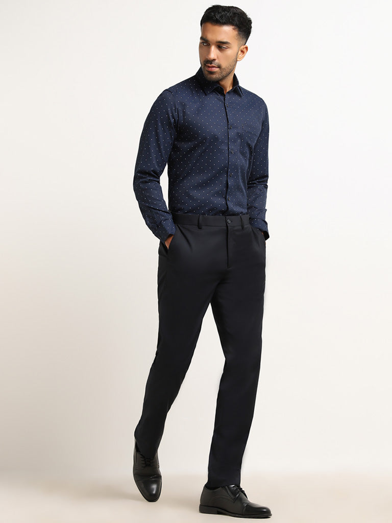 WES Formals Navy Printed Slim Fit Shirt