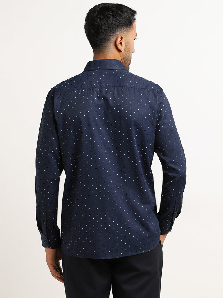 WES Formals Navy Printed Slim Fit Shirt