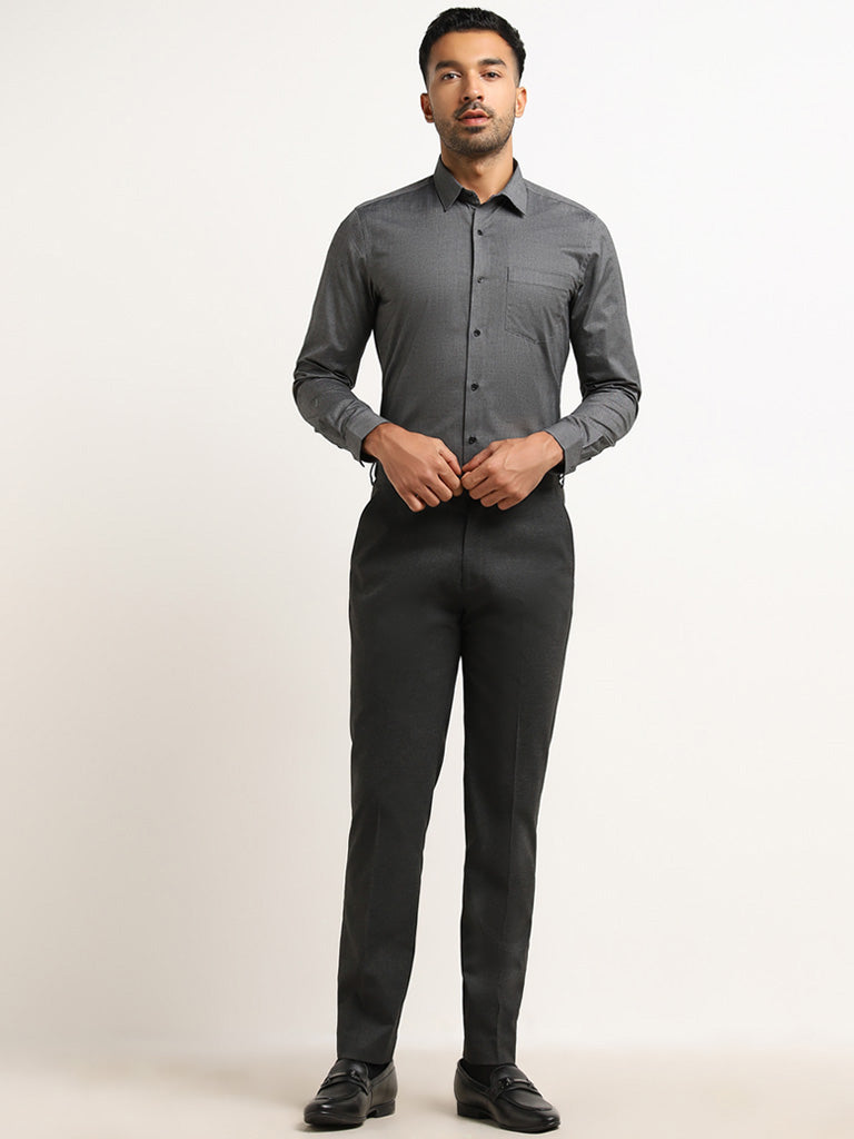 WES Formals Charcoal Solid Slim-Fit Shirt