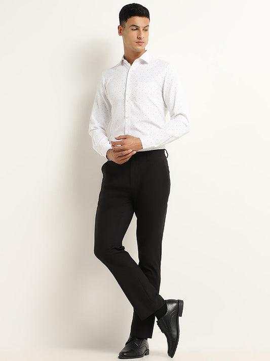 WES Formals White Printed Slim-Fit Shirt