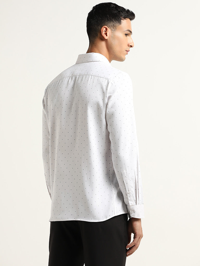 WES Formals White Printed Slim-Fit Shirt