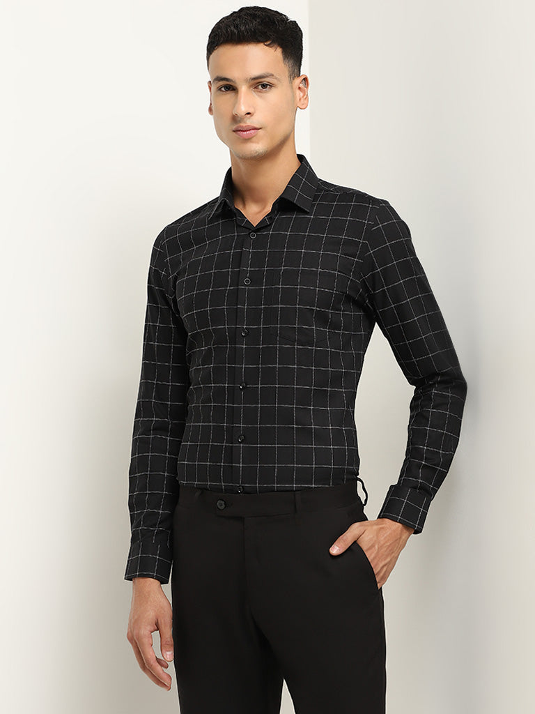 WES Formals Black Checks Patterned Slim Fit Shirt