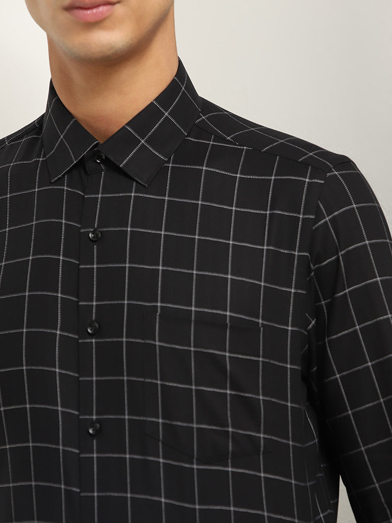 WES Formals Black Checks Patterned Slim Fit Shirt