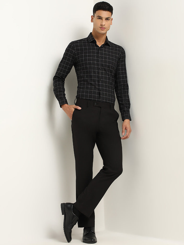 WES Formals Black Checks Patterned Slim Fit Shirt