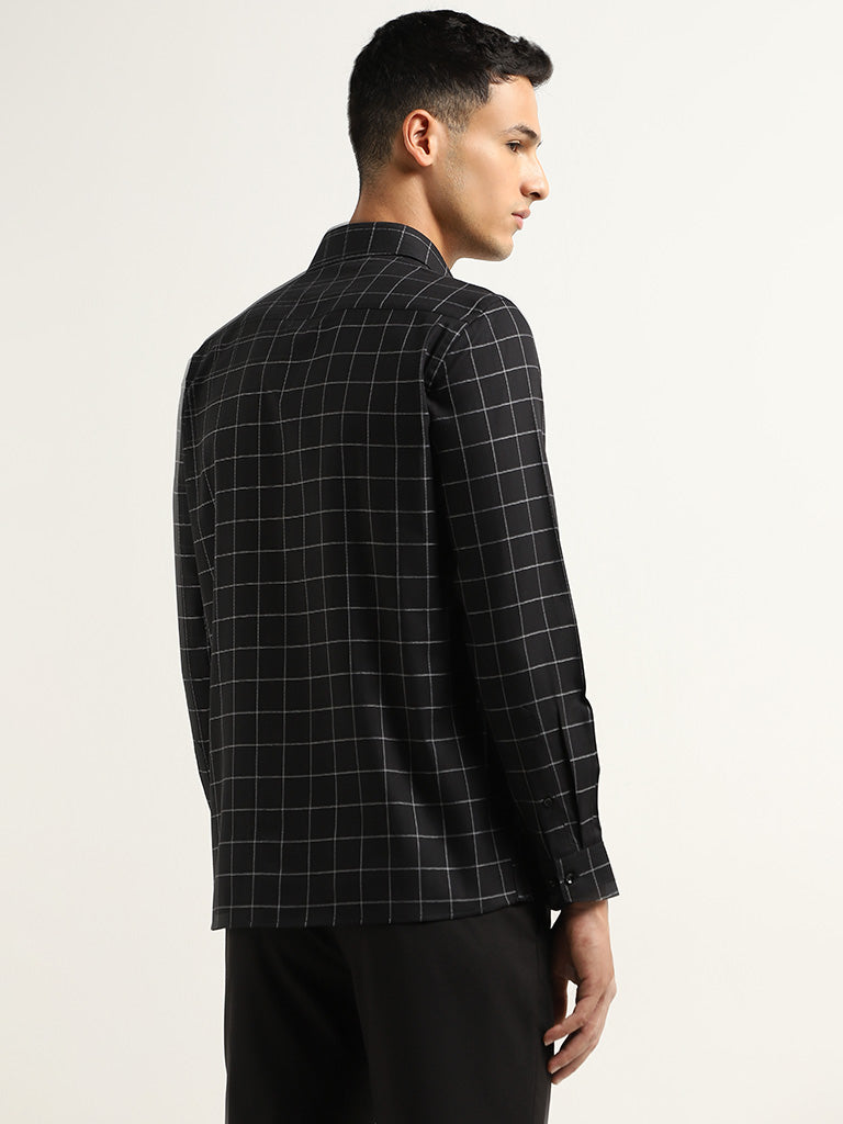 WES Formals Black Checks Patterned Slim Fit Shirt