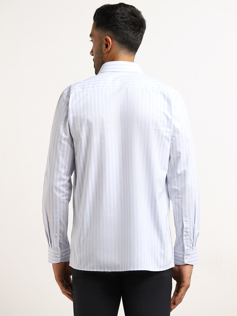 WES Formals Light Blue Striped Slim Fit Shirt