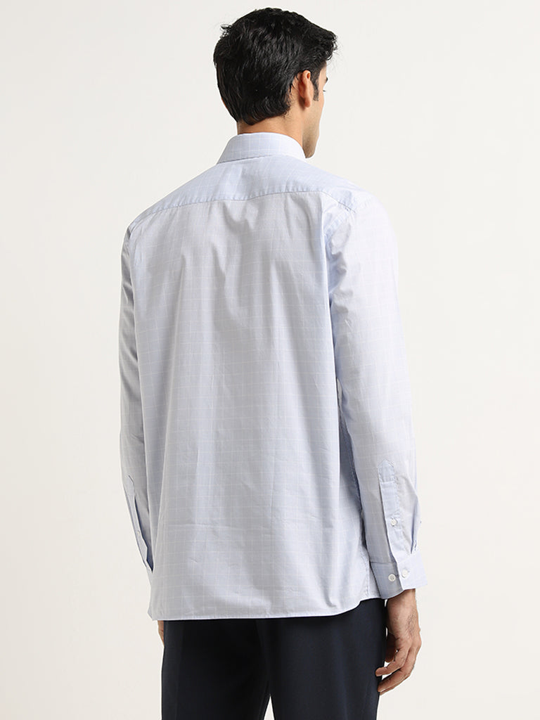 WES Formals Blue Checkered Design Relaxed Fit Shirt