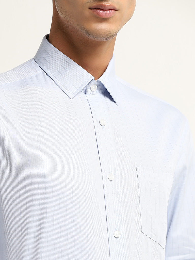 WES Formals Blue Checkered Relaxed-Fit Cotton Shirt