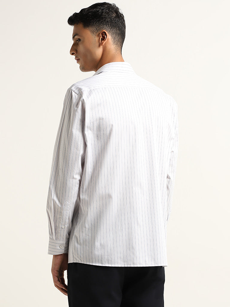 WES Formals White Stripe Patterned Relaxed Fit Shirt