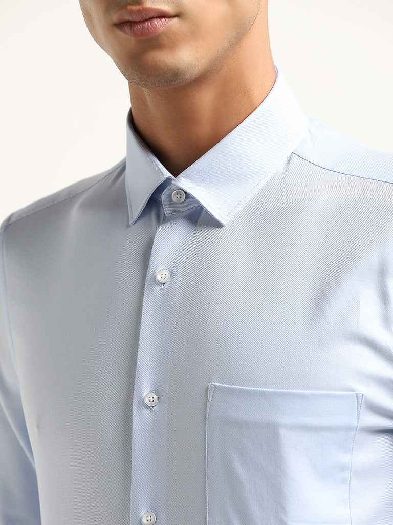 WES Formals Light Blue Solid Cotton Slim-Fit Shirt