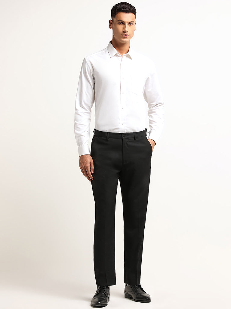 WES Formals Black Checked Relaxed Fit Mid Rise Trousers