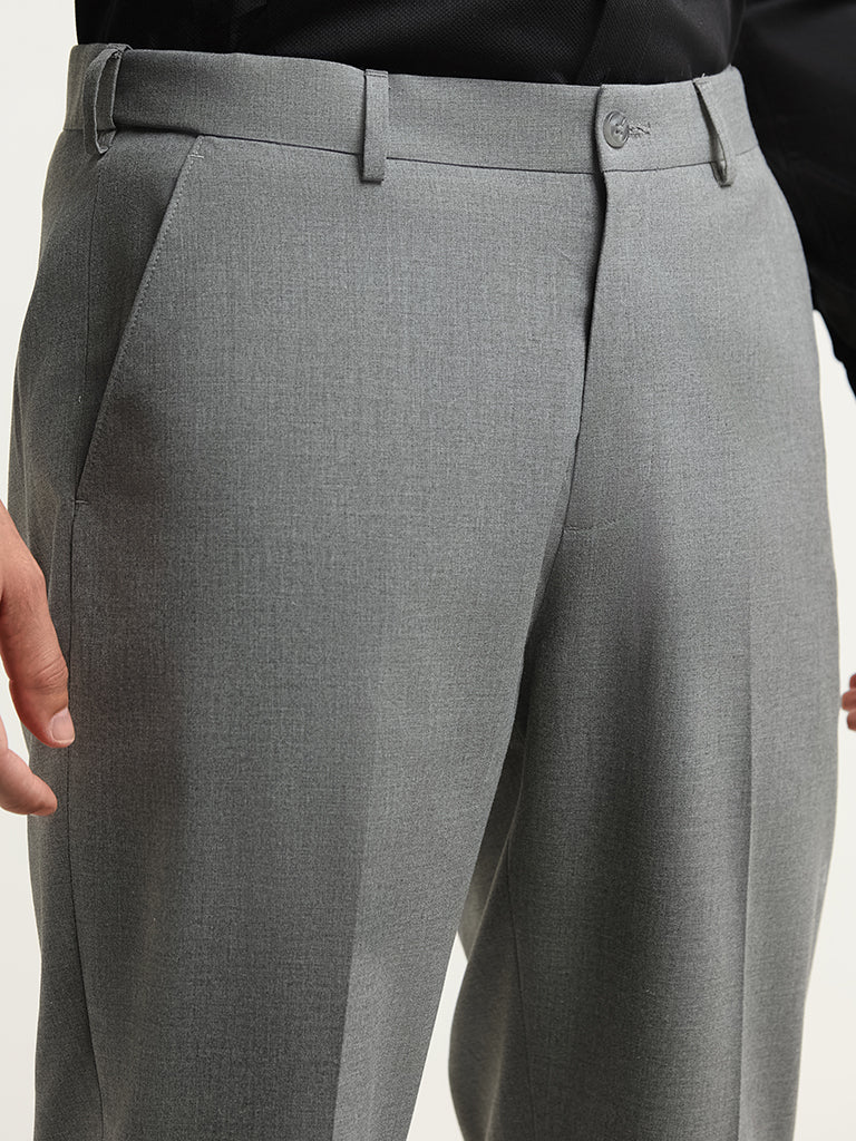 WES Formals Grey Relaxed Fit Mid Rise Trousers