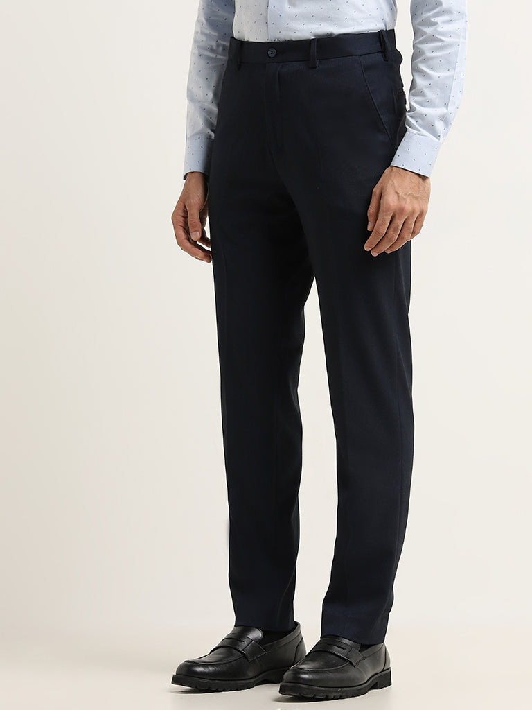 WES Formals Navy Slim Fit Trousers