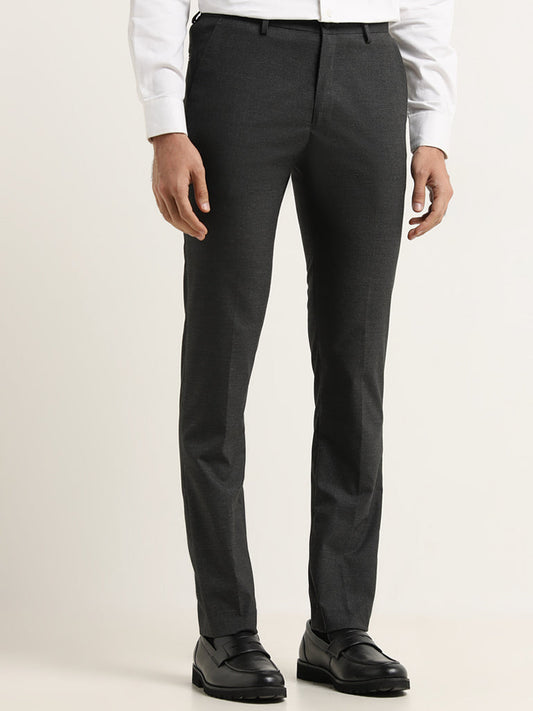 WES Formals Black Ultra Slim Fit Trousers