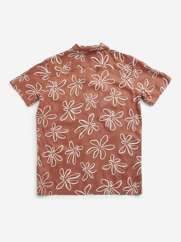 Y&F Kids Brown Floral Printed Shirt