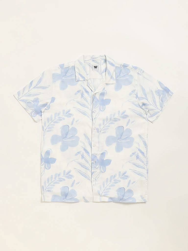 Y&F Kids Blue Floral Pattern Shirt