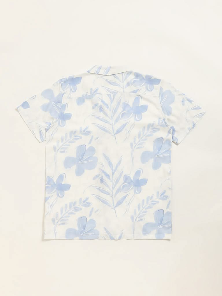 Y&F Kids Blue Floral Pattern Shirt