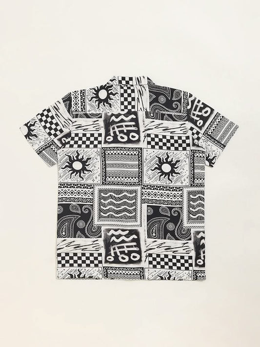 Y&F Kids Black Geometrical Print Shirt