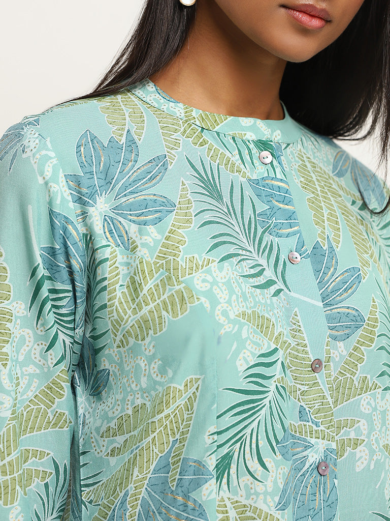 Utsa Green Printed Button-Down Kurta