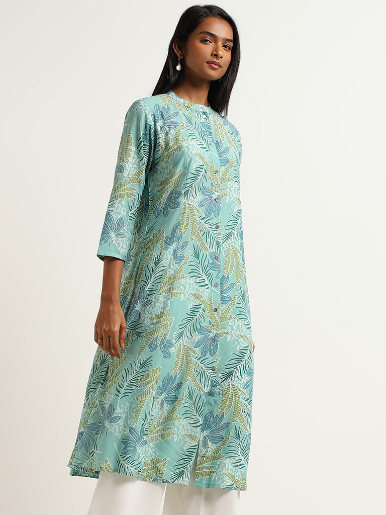 Utsa Green Printed Button-Down Kurta