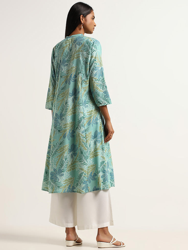 Utsa Green Printed Button-Down Kurta