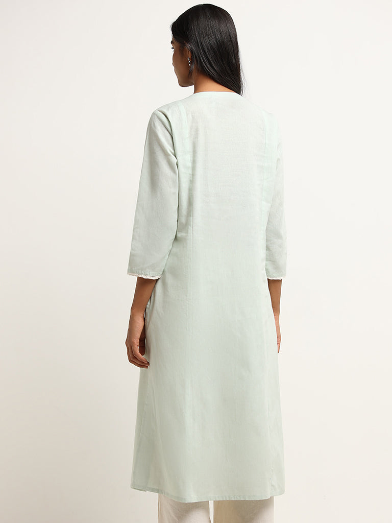 Utsa Mint Mirror Embroidered Cotton Kurta