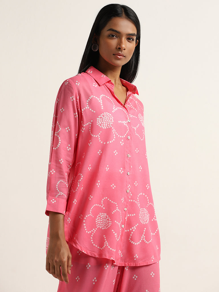 Utsa Fuchsia Bandhani Design Straight Cotton Tunic