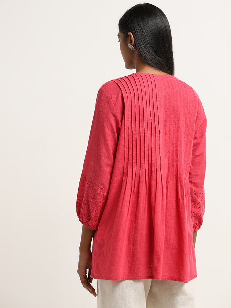 Utsa Fuchsia Pintuck Detailed A-Line Cotton Tunic