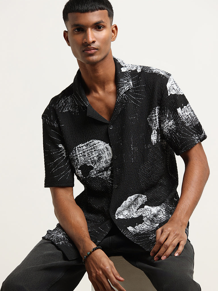 Nuon Black Abstract Print Relaxed Fit Shirt