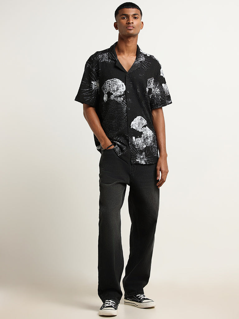 Nuon Black Abstract Print Relaxed Fit Shirt