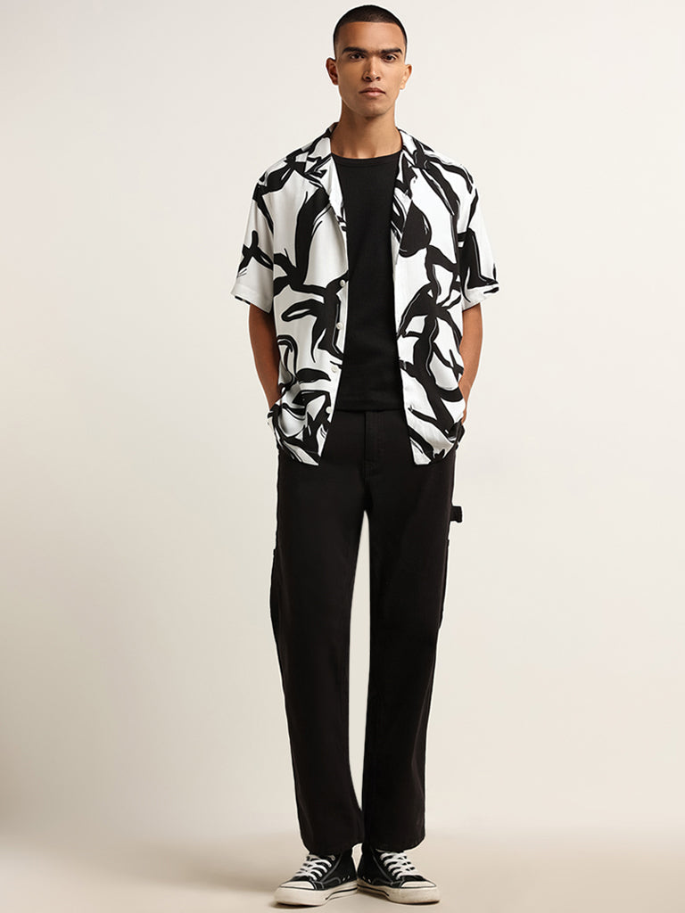 Nuon White Abstract Print Relaxed Fit Shirt