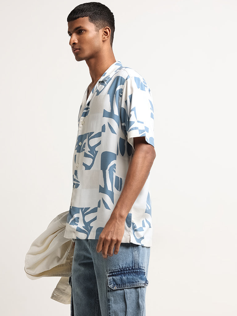 Nuon Blue Relaxed Fit Printed Shirt