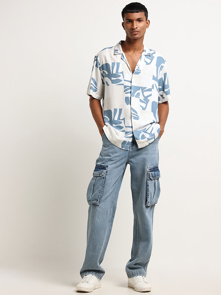 Nuon Blue Relaxed Fit Printed Shirt