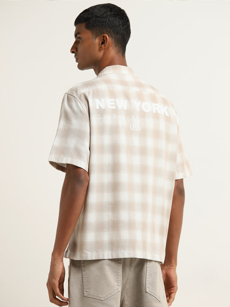 Nuon Beige Checkered Relaxed-Fit Shirt